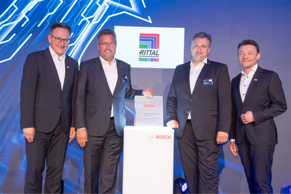 Rittal received the coveted Bosch Global Supplier Award, granted every two years. From a total of some 43,000 suppliers around the world, Bosch honoured 47 companies from 15 countries.